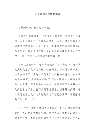 企业优秀员工获奖感言
