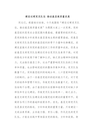建设过硬党员队伍 推动基层高质量发展