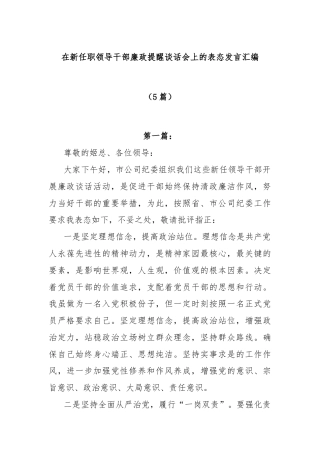 (5篇)在新任职领导干部廉政提醒谈话会上的表态发言汇编