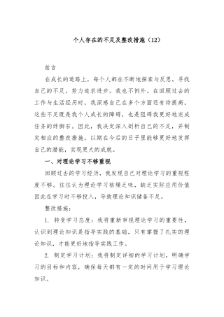 个人存在的不足及整改措施（12）