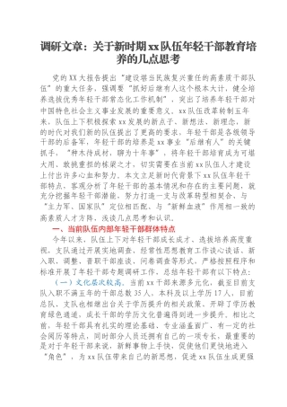调研文章：关于新时期xx队伍年轻干部教育培养的几点思考