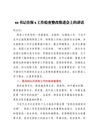 xx书记在保x工作检查整改推进会上的讲话