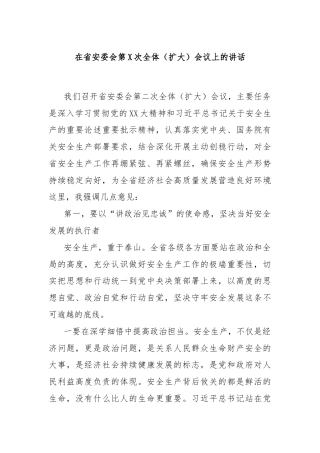 在省安委会第X次全体（扩大）会议上的讲话