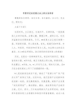 市委书记在发展大会上的主旨讲话