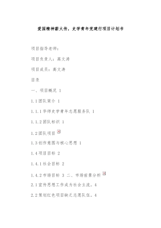 爱国精神薪火传，史学青年党建行项目计划书