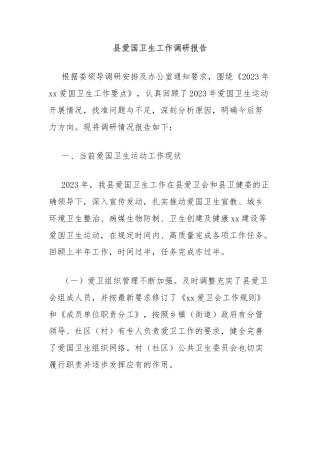 县爱国卫生工作调研报告