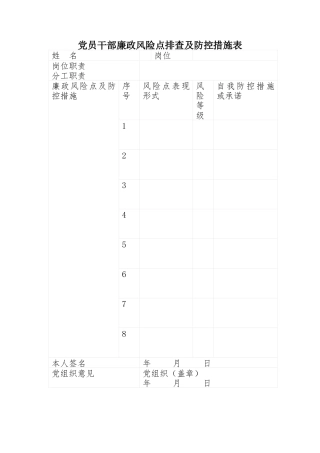 党员干部廉政风险点排查及防控措施表11