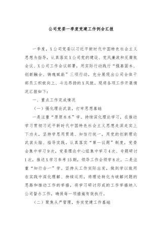公司党委一季度党建工作例会汇报