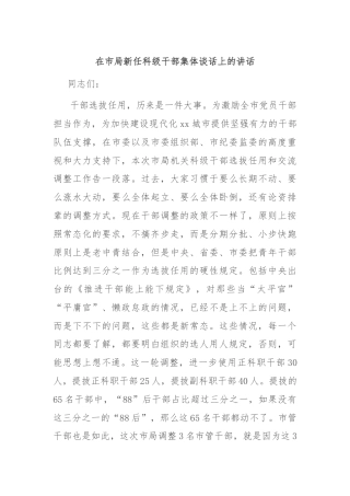 在市局新任科级干部集体谈话上的讲话