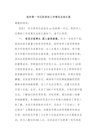 驻村第一书记阶段性工作情况总结汇报