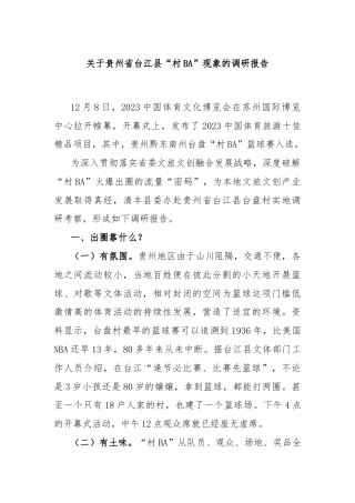 关于贵州省台江县“村BA”现象的调研报告