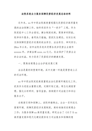 法院系统全力服务保障民营经济发展总结材料