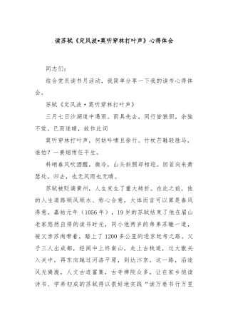 读苏轼《定风波•莫听穿林打叶声》心得体会