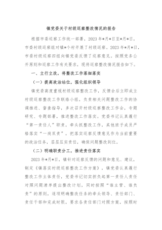 镇党委关于村级巡察整改情况的报告