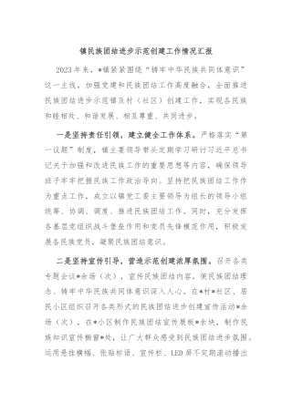 镇民族团结进步示范创建工作情况汇报