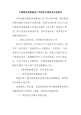 乡镇基层党建基础工作规范化建设的自查报告