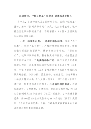 经验做法：“排队抓尾”筑堡垒 固本强基促振兴