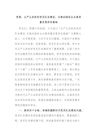 党课：从严从实抓好党员队伍建设，为推动国有企业高质量发展夯实基础