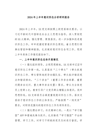 2024年上半年意识形态分析研判报告