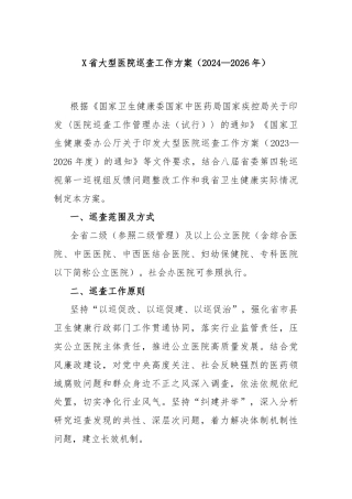 X省大型医院巡查工作方案（2024—2026年）