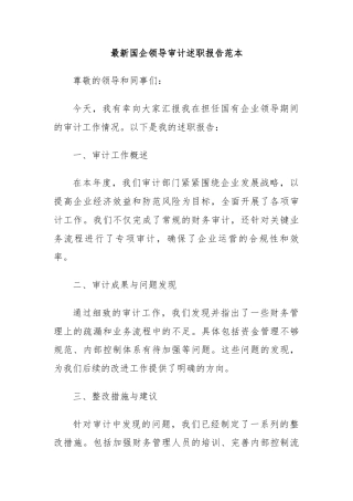 最新国企领导审计述职报告范本