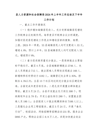 县人力资源和社会保障局2024年上半年工作总结及下半年工作计划