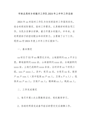 市林业局村乡村振兴工作队2024年上半年工作总结