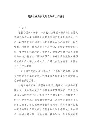 副县长在集体政治谈话会上的讲话