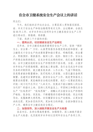 在全市卫健系统安全生产会议上的讲话