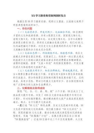 XX学习教育典型案例剖析发言（文旅方面）