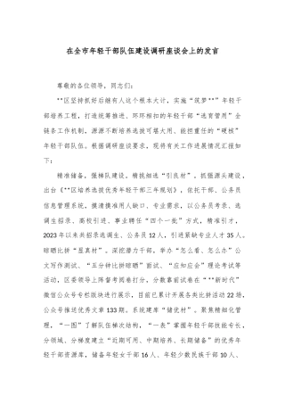 在全市年轻干部队伍建设调研座谈会上的发言