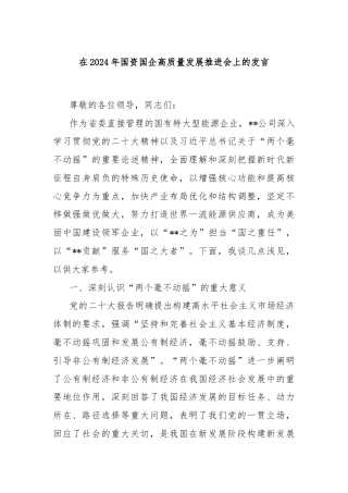 在2024年国资国企高质量发展推进会上的发言