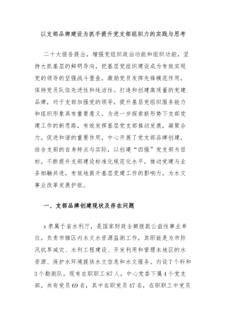 以支部品牌建设为抓手提升党支部组织力的实践与思考