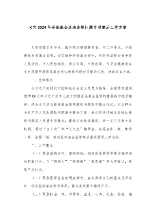 X市2024年医保基金违法违规问题专项整治工作方案