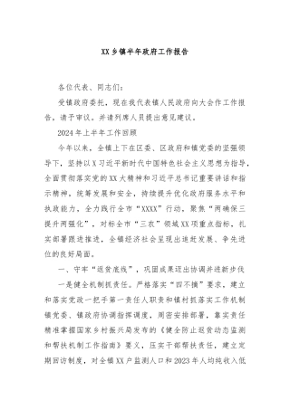 XX乡镇半年政府工作报告
