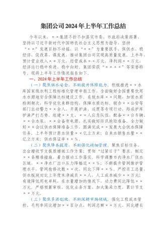 集团公司2024年上半年工作总结
