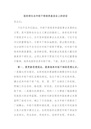 组织部长在年轻干部培养座谈会上的讲话