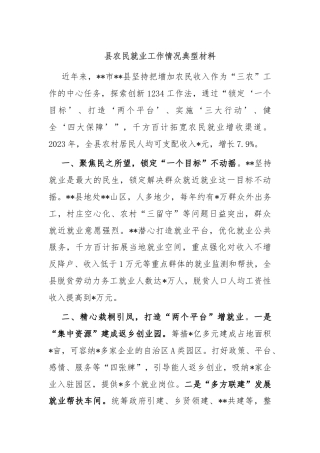 县农民就业工作情况典型材料
