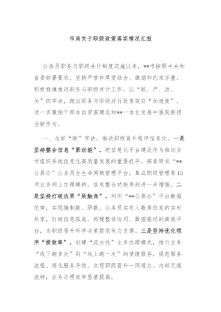 市局关于职级政策落实情况汇报