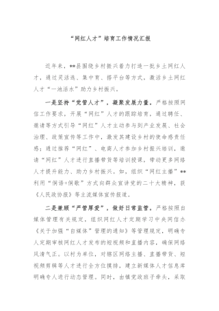 “网红人才”培育工作情况汇报