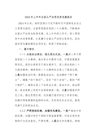 2024年上半年全面从严治党述责述廉报告