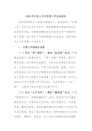 2024年市局上半年党建工作总结报告