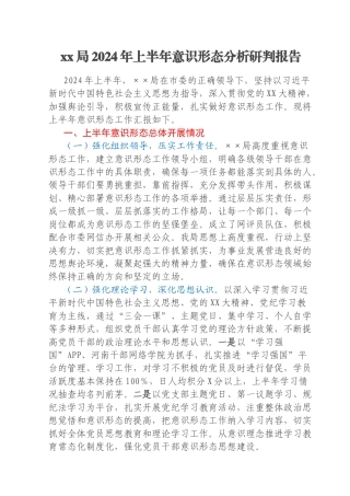 xx局2024年上半年意识形态分析研判报告