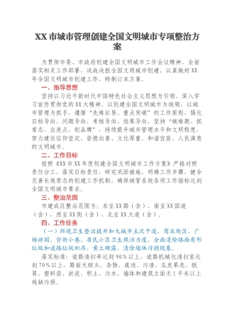 XX市城市管理创建全国文明城市专项整治方案