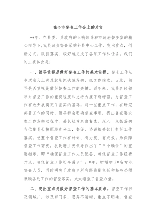 在全市督查工作会上的发言