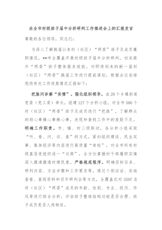 在全市村级班子届中分析研判工作推进会上的汇报发言