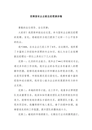 竞聘国有企业副总经理演讲稿