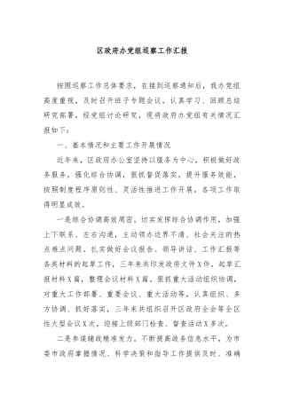 区政府办党组巡察工作汇报