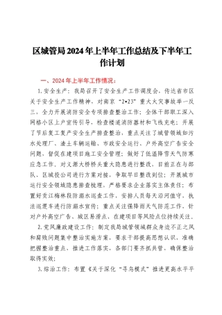 区城管局2024年上半年工作总结及下半年工作计划
