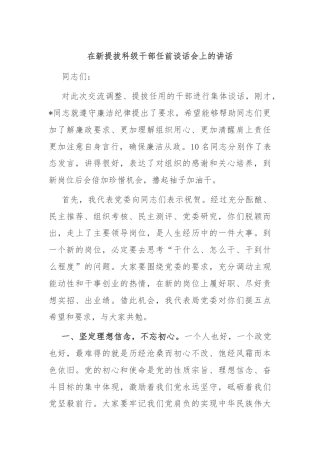 在新提拔科级干部任前谈话会上的讲话